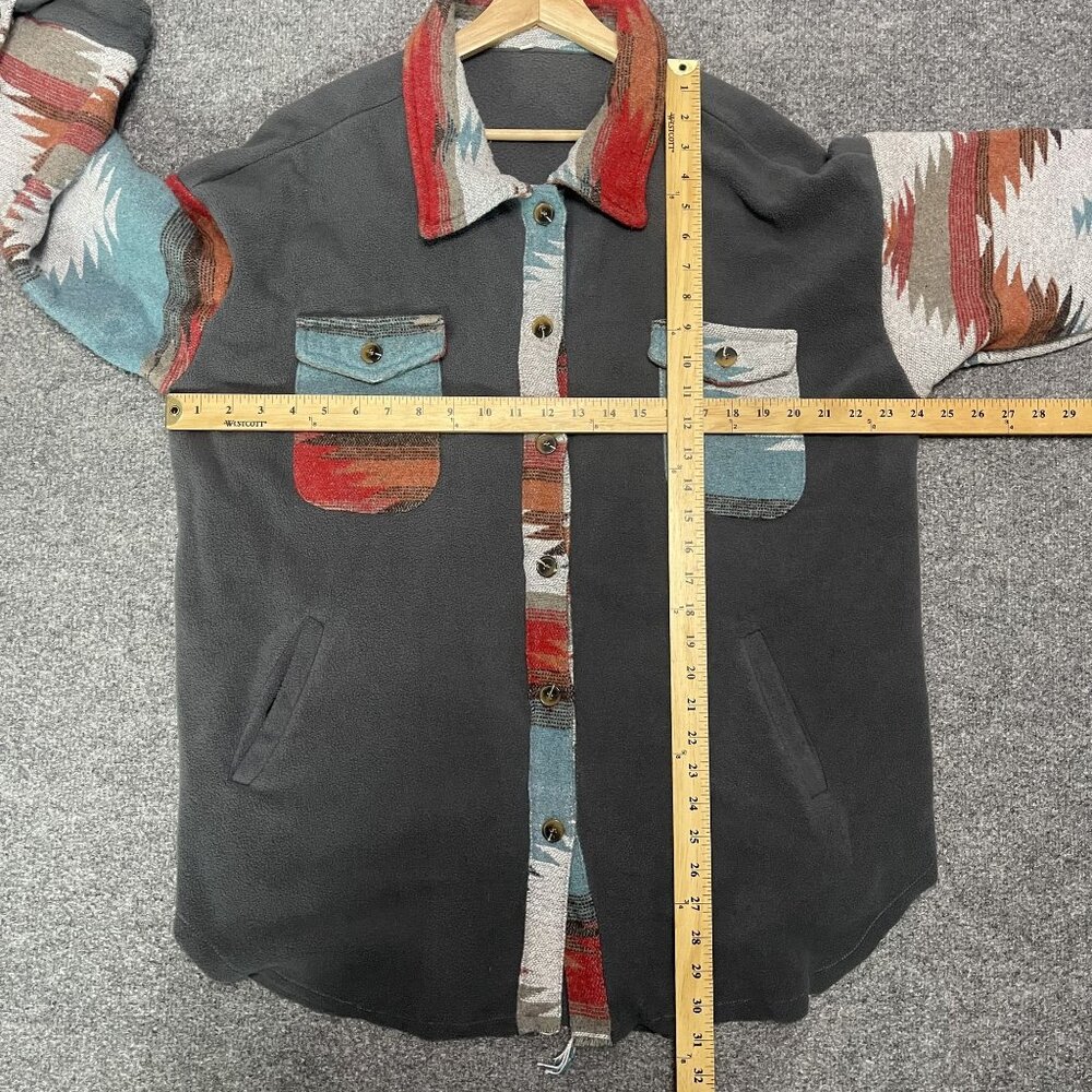 Southwestern Style Gray Button-Up Fleece Jacket Gray Multicolor XL - Picture 7 of 8